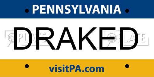 DRAKED Pennsylvania License Plate