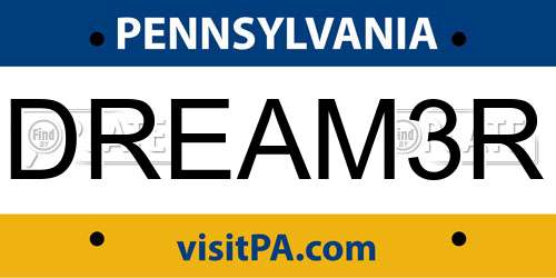 DREAM3R Pennsylvania License Plate