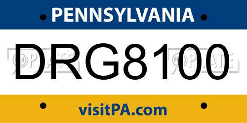DRG8100 Pennsylvania License Plate