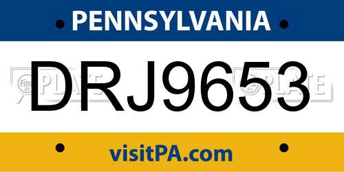 DRJ9653 Pennsylvania License Plate