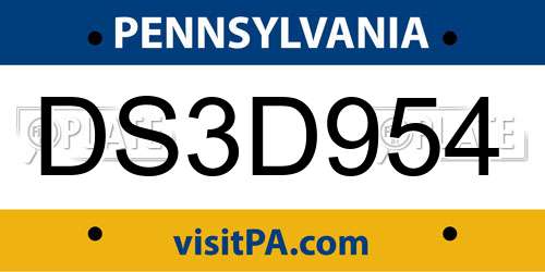 DS3D954 Pennsylvania License Plate