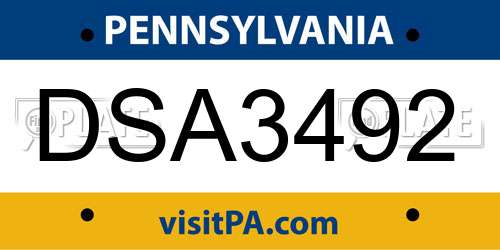 DSA3492 Pennsylvania License Plate