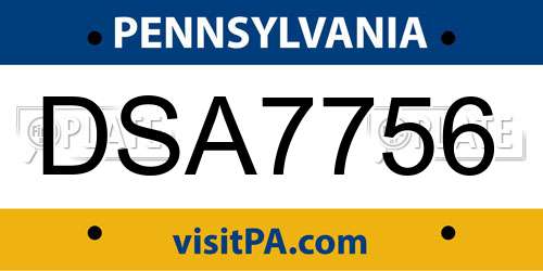 DSA7756 Pennsylvania License Plate