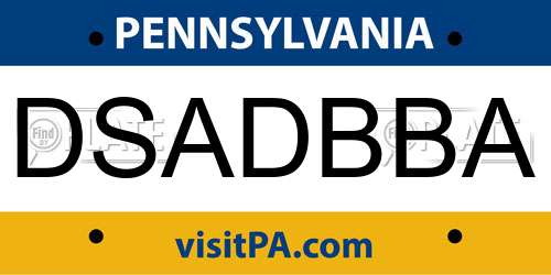DSADBBA Pennsylvania License Plate