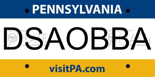 DSAOBBA Pennsylvania License Plate