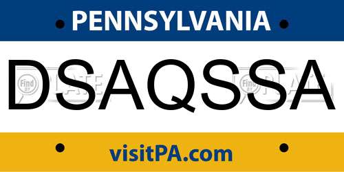 DSAQSSA Pennsylvania License Plate