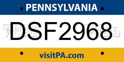 DSF2968 Pennsylvania License Plate