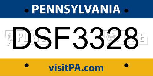 DSF3328 Pennsylvania License Plate