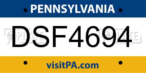 DSF4694 Pennsylvania License Plate