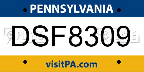 DSF8309 Pennsylvania License Plate
