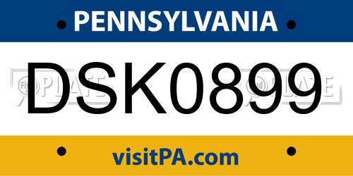 DSK0899 Pennsylvania License Plate