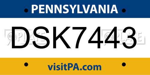 DSK7443 Pennsylvania License Plate