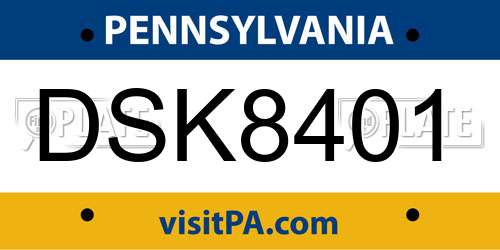 DSK8401 Pennsylvania License Plate