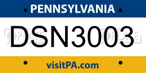 DSN3003 Pennsylvania License Plate