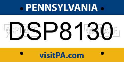 DSP8130 Pennsylvania License Plate