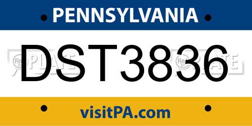 DST3836 Pennsylvania License Plate