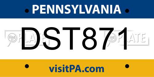 DST871 Pennsylvania License Plate