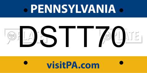 DSTT70 Pennsylvania License Plate