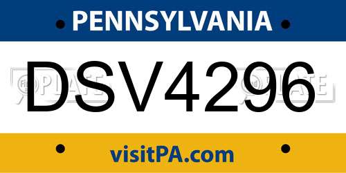 DSV4296 Pennsylvania License Plate
