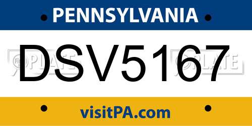 DSV5167 Pennsylvania License Plate