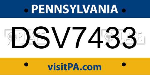 DSV7433 Pennsylvania License Plate