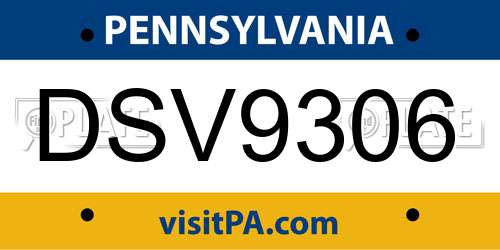 DSV9306 Pennsylvania License Plate