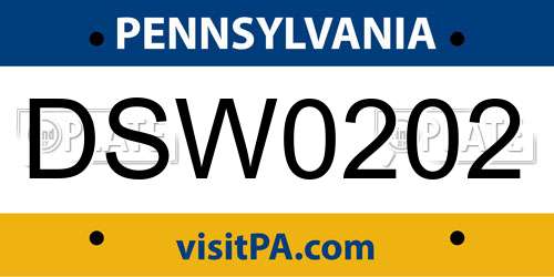 DSW0202 Pennsylvania License Plate