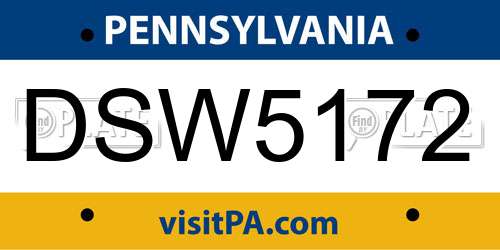 DSW5172 Pennsylvania License Plate