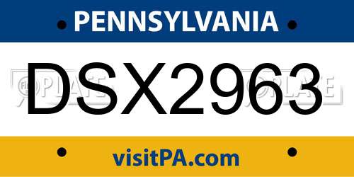 DSX2963 Pennsylvania License Plate