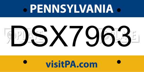DSX7963 Pennsylvania License Plate
