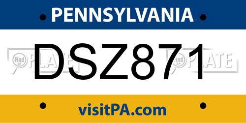 DSZ871 Pennsylvania License Plate