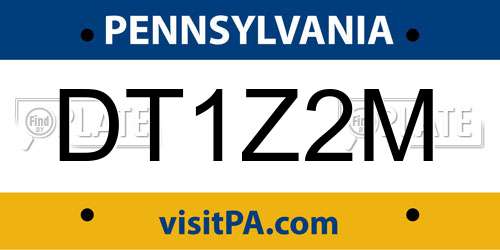 DT1Z2M Pennsylvania License Plate