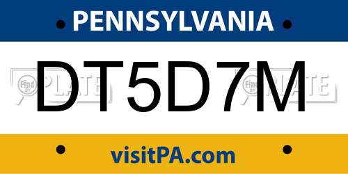 DT5D7M Pennsylvania License Plate