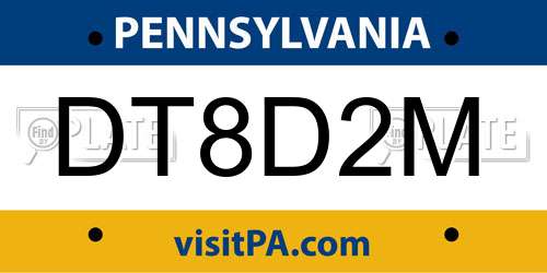 DT8D2M Pennsylvania License Plate