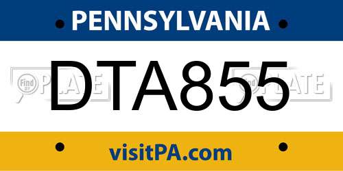 DTA855 Pennsylvania License Plate