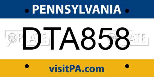 DTA858 Pennsylvania License Plate
