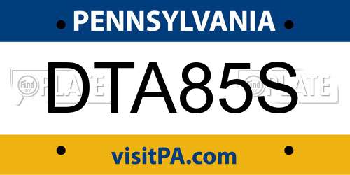 DTA85S Pennsylvania License Plate