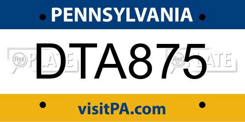 DTA875 Pennsylvania License Plate