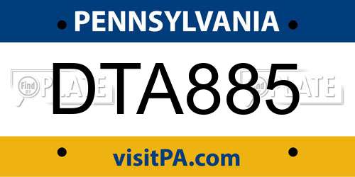 DTA885 Pennsylvania License Plate