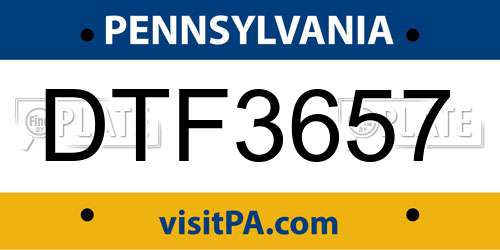 DTF3657 Pennsylvania License Plate