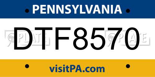 DTF8570 Pennsylvania License Plate
