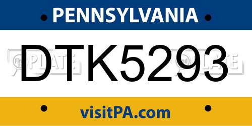 DTK5293 Pennsylvania License Plate