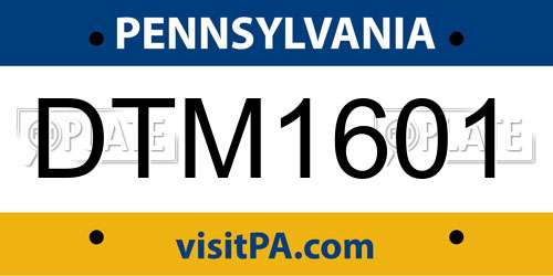 DTM1601 Pennsylvania License Plate