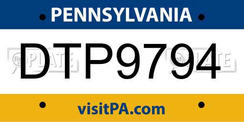 DTP9794 Pennsylvania License Plate