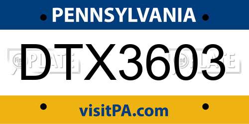 DTX3603 Pennsylvania License Plate