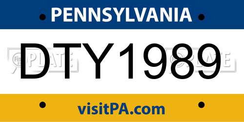 DTY1989 Pennsylvania License Plate