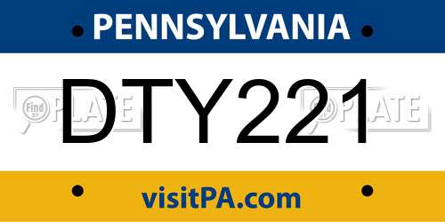 DTY221 Pennsylvania License Plate