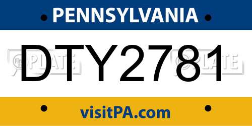 DTY2781 Pennsylvania License Plate