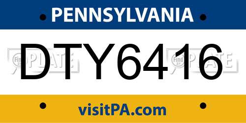 DTY6416 Pennsylvania License Plate