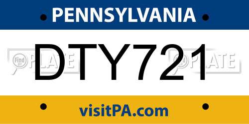 DTY721 Pennsylvania License Plate